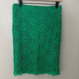 Anthropologie Mignon Doo Lace Veiled Pencil Skirt, Medium, Green